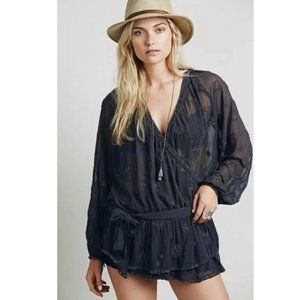 NWOT Free People Embellished Drippy Wrap Tunic Blouse Beaded